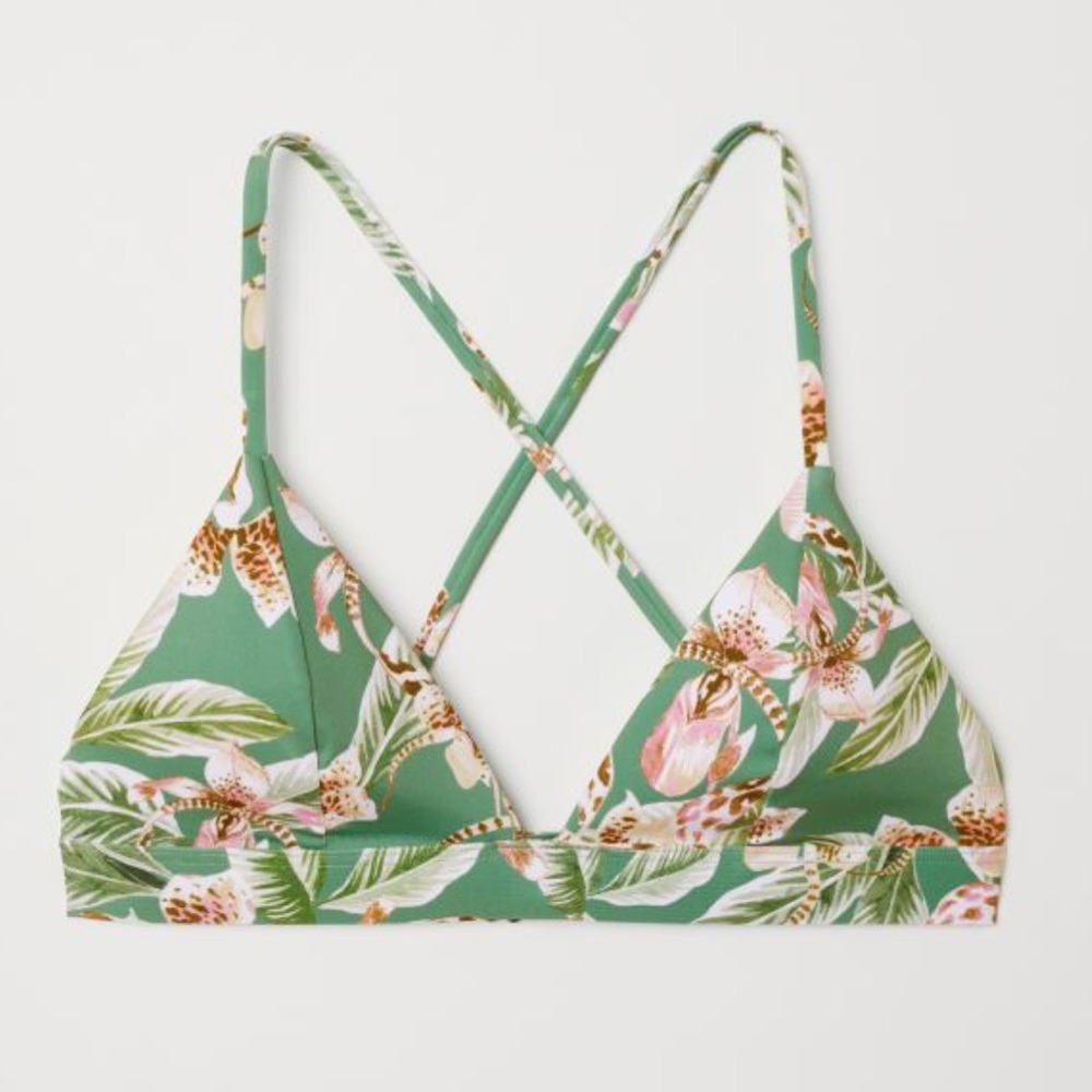 H&M green tropical print triangle bikini top